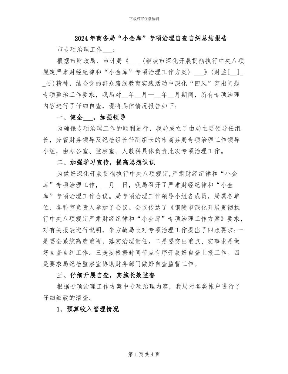 2024年商务局“小金库”专项治理自查自纠总结报告_第1页
