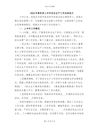 2024年商务局上半年安全生产工作总结范文