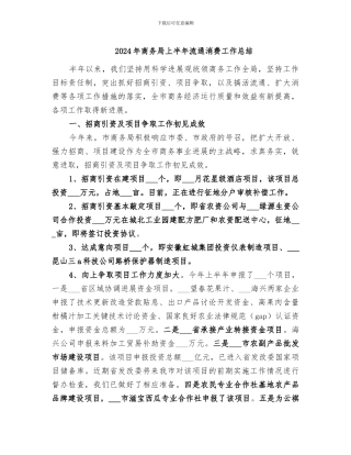 2024年商务局上半年流通消费工作总结