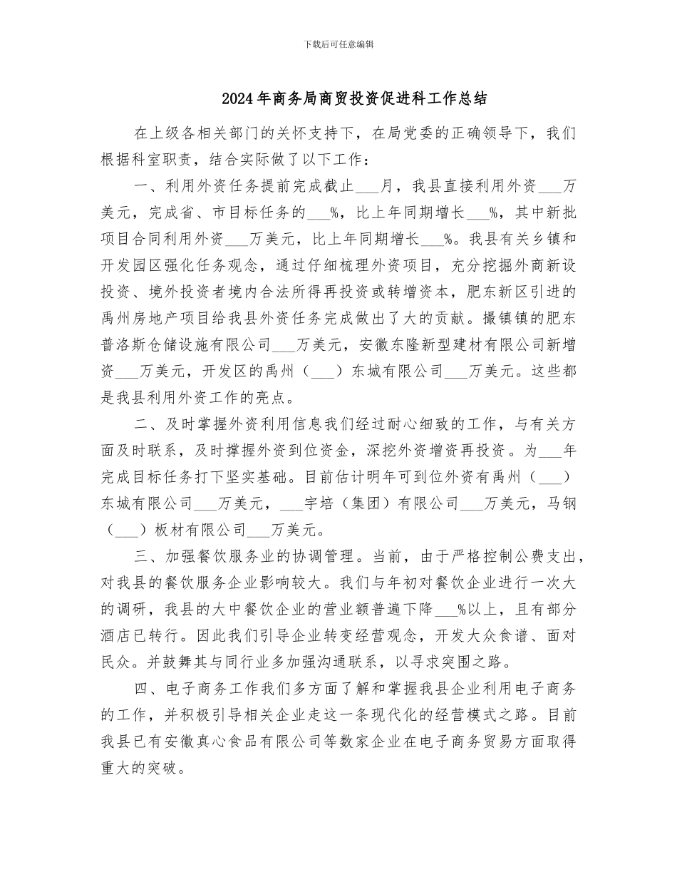 2024年商务局商贸投资促进科工作总结_第1页