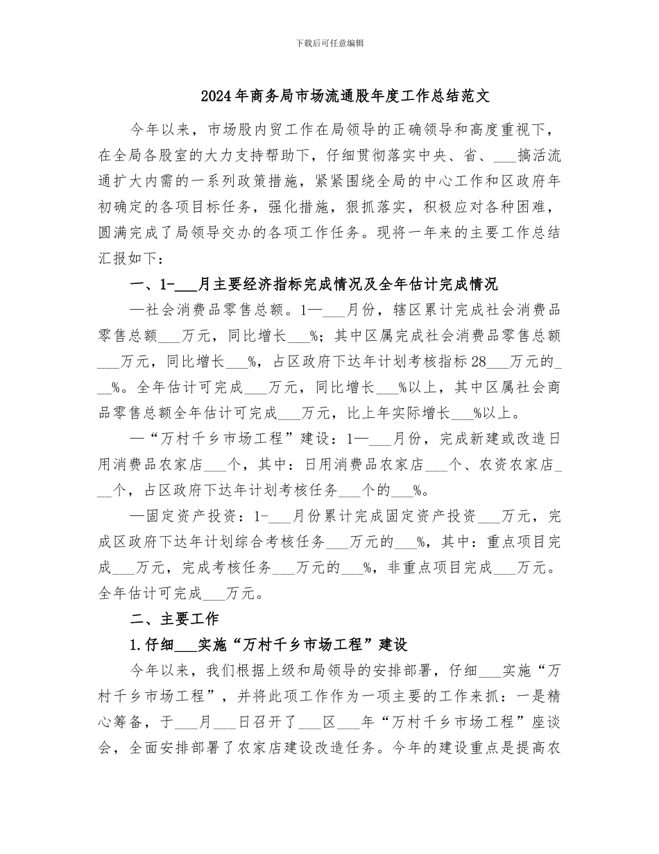 2024年商务局市场流通股年度工作总结范文_第1页