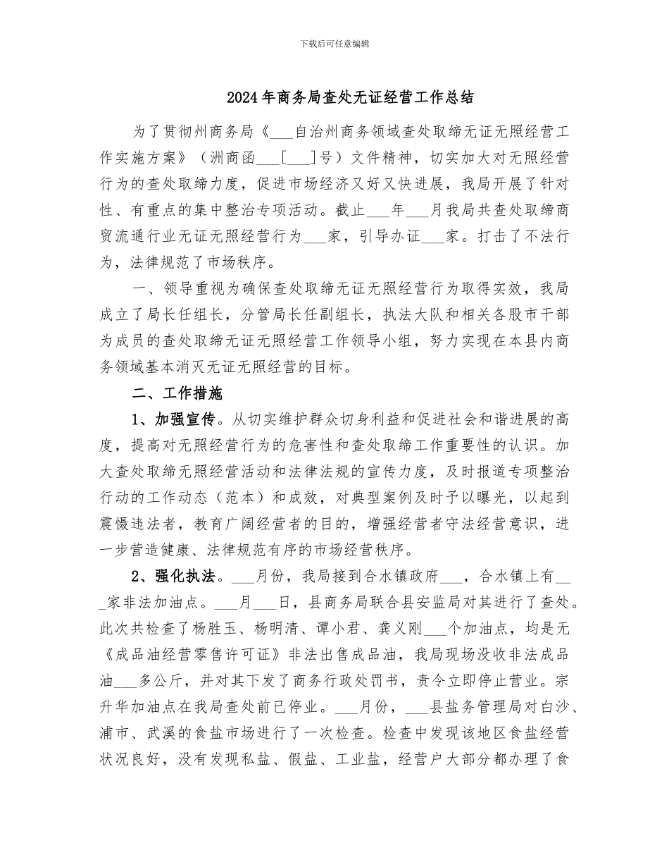 2024年商务局查处无证经营工作总结_第1页