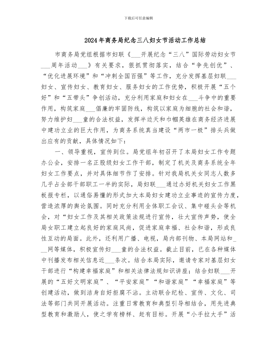 2024年商务局纪念三八妇女节活动工作总结_第1页