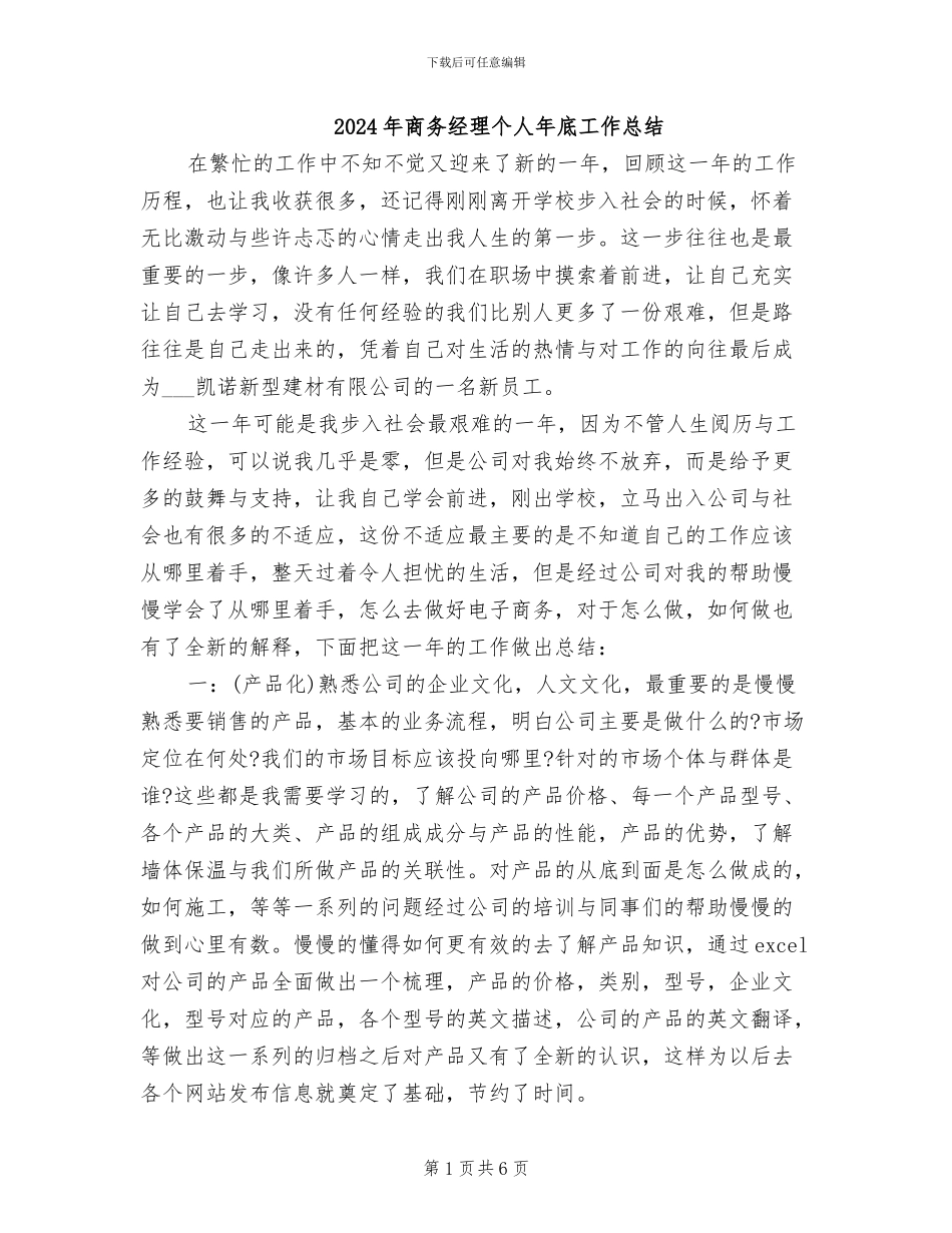 2024年商务经理个人年底工作总结_第1页