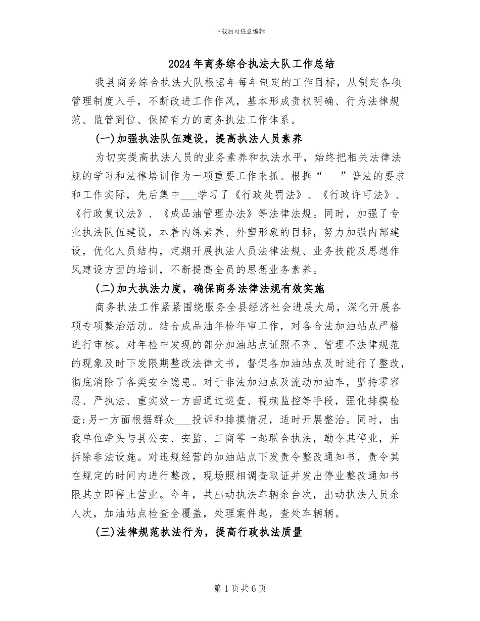 2024年商务综合执法大队工作总结_第1页