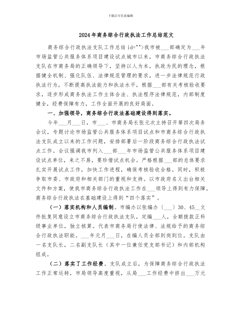 2024年商务综合行政执法工作总结范文_第1页