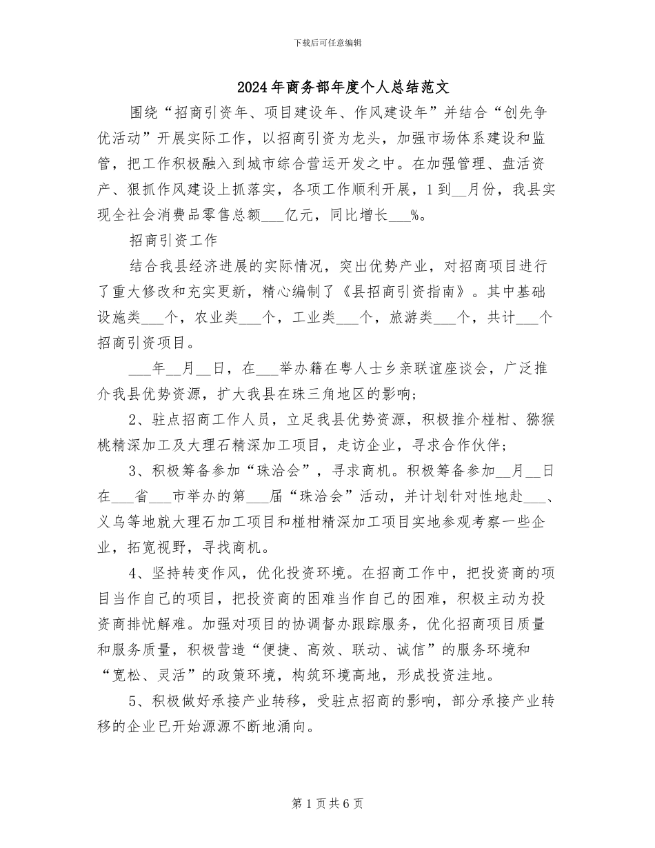 2024年商务部年度个人总结范文_第1页