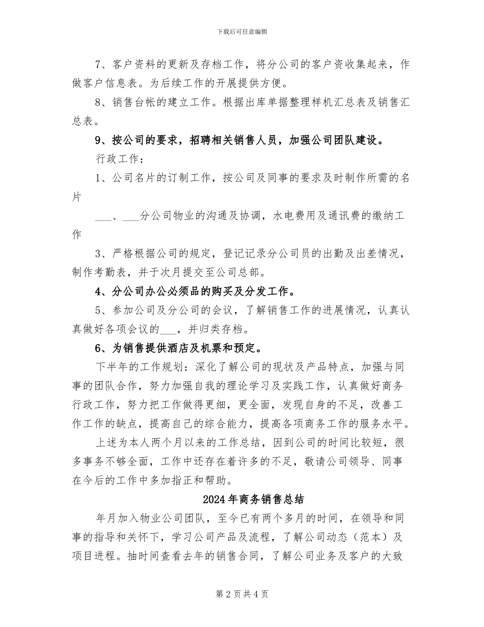 2024年商务销售工作总结_第2页