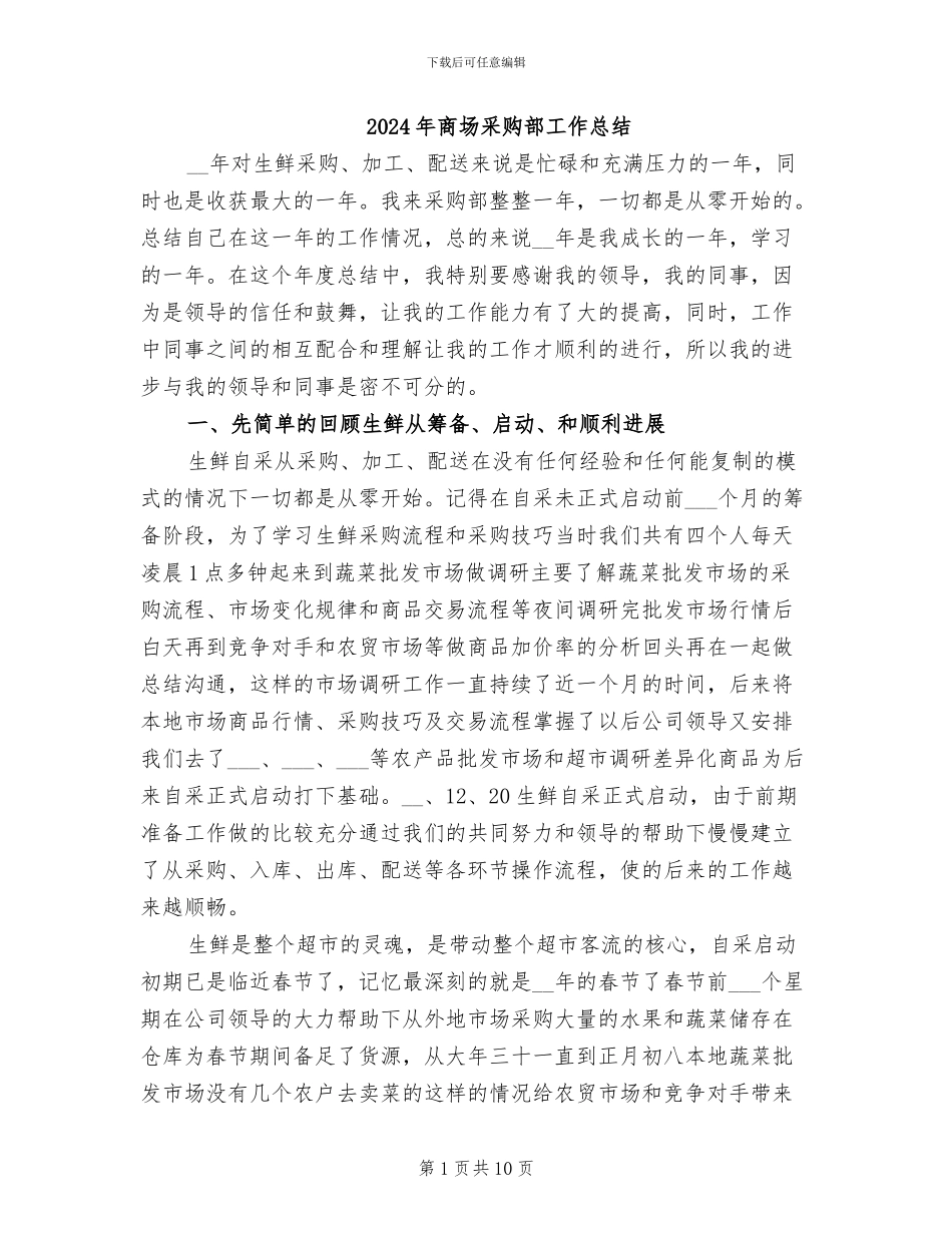 2024年商场采购部工作总结_第1页