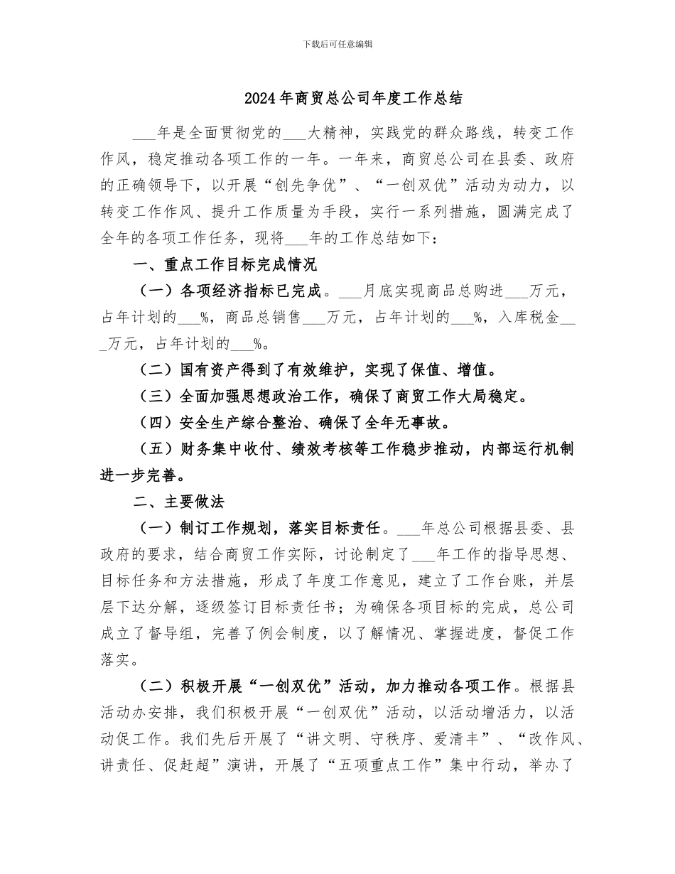 2024年商贸总公司年度工作总结_第1页