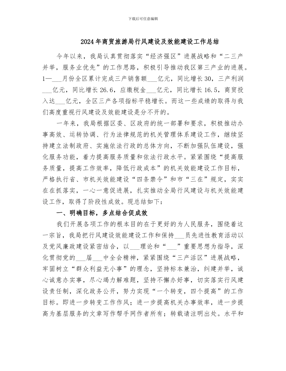 2024年商贸旅游局行风建设及效能建设工作总结_第1页