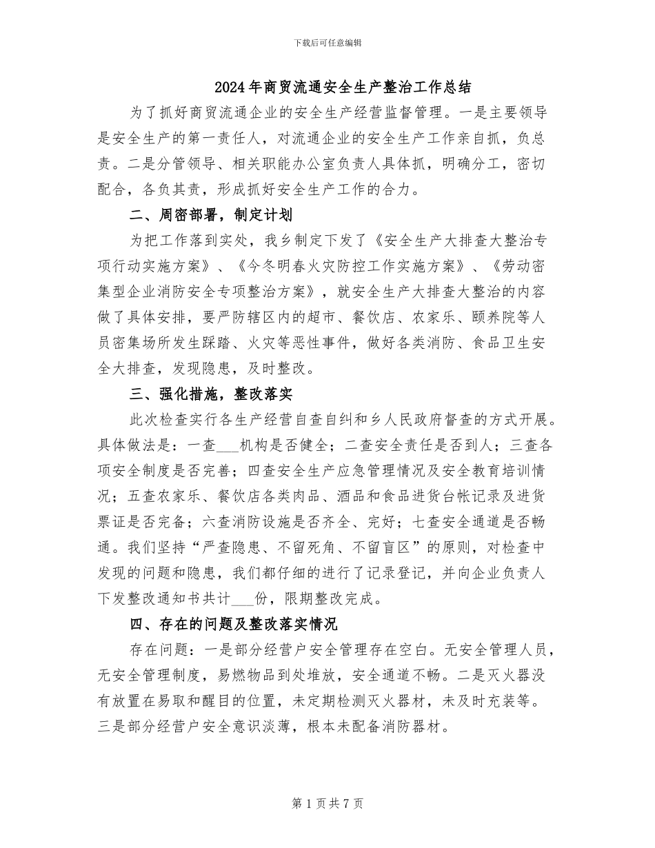 2024年商贸流通安全生产整治工作总结_第1页