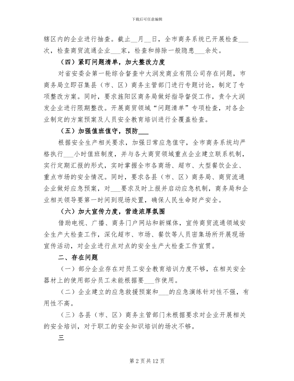2024年商贸流通领域安全生产大检查工作总结_第2页