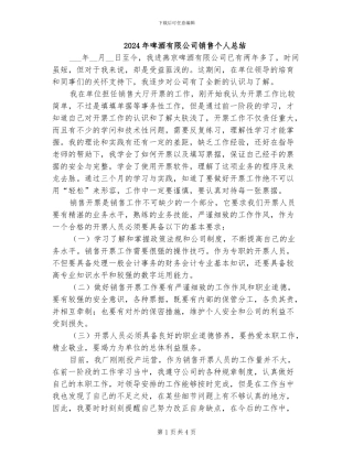 2024年啤酒有限公司销售个人总结