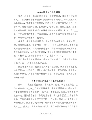 2024年团员工作总结模板