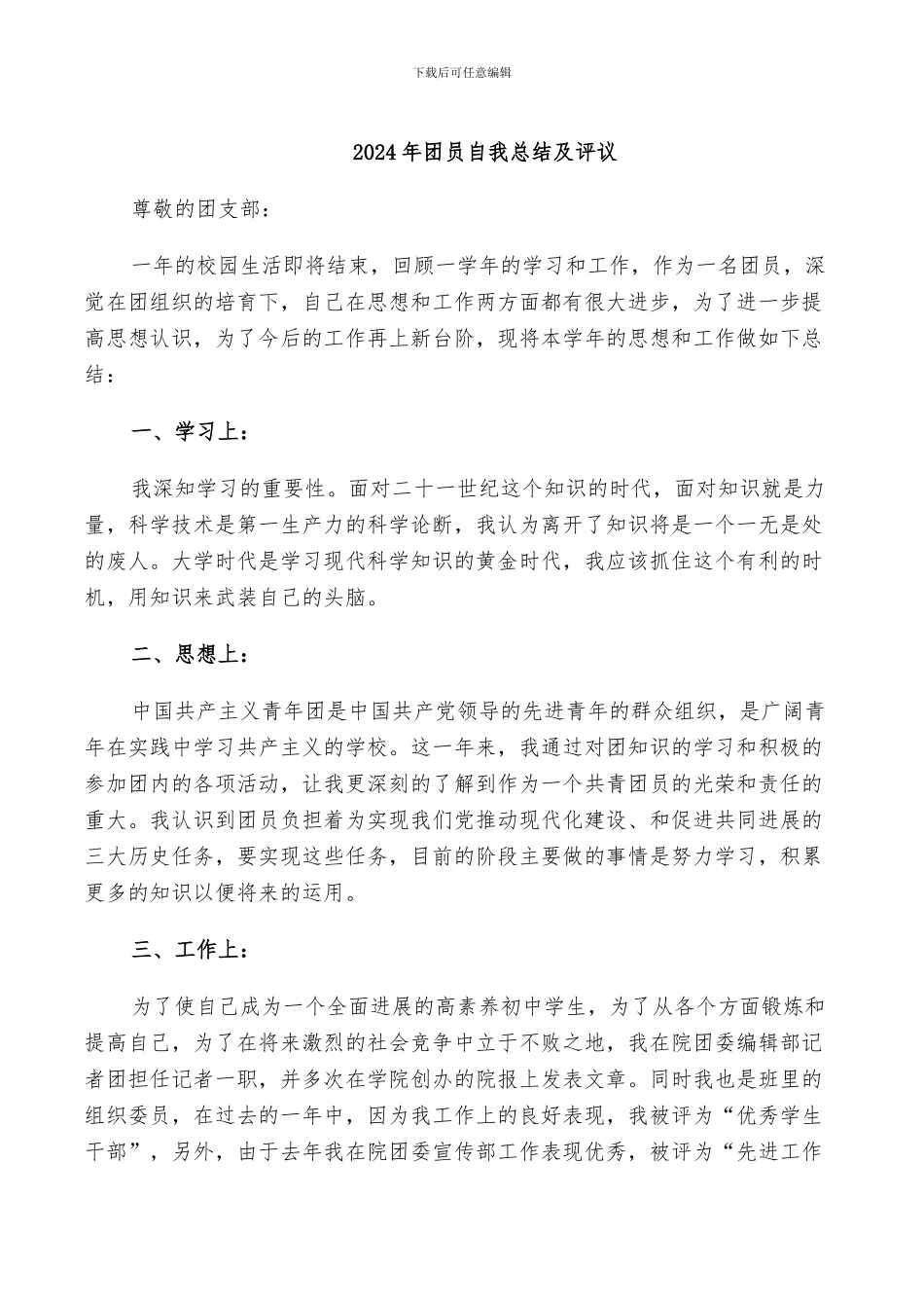 2024年团员自我总结及评议_第1页