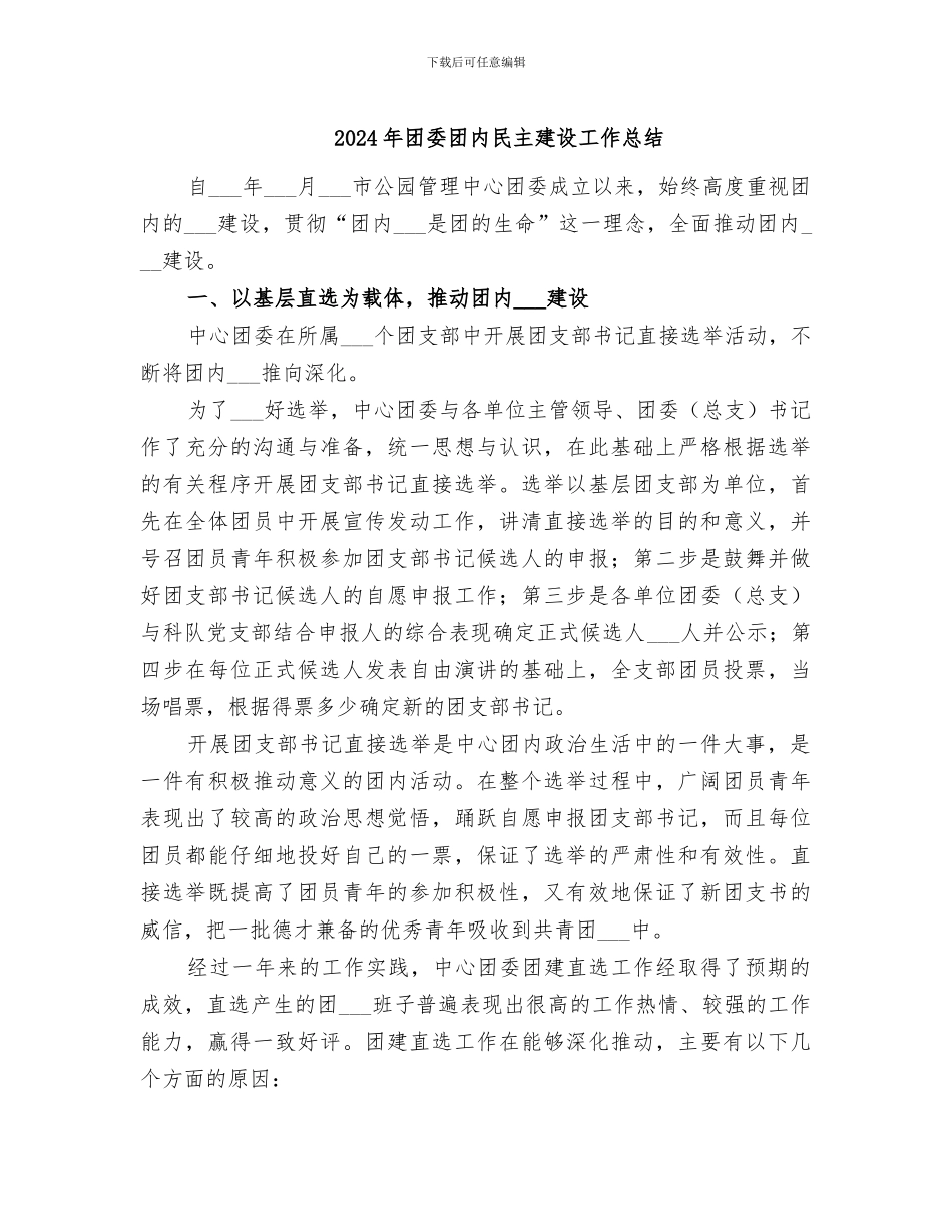 2024年团委团内民主建设工作总结_第1页