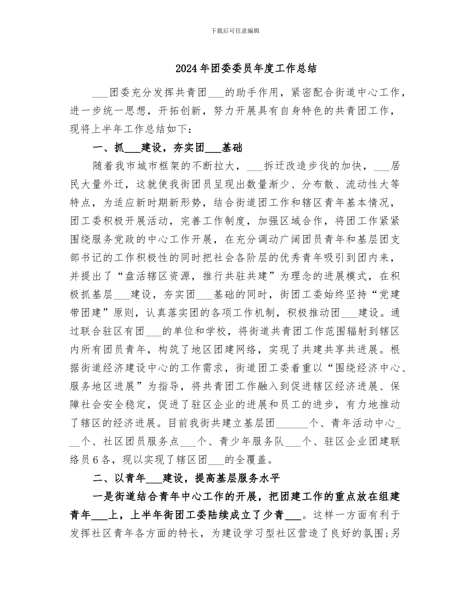 2024年团委委员年度工作总结_第1页