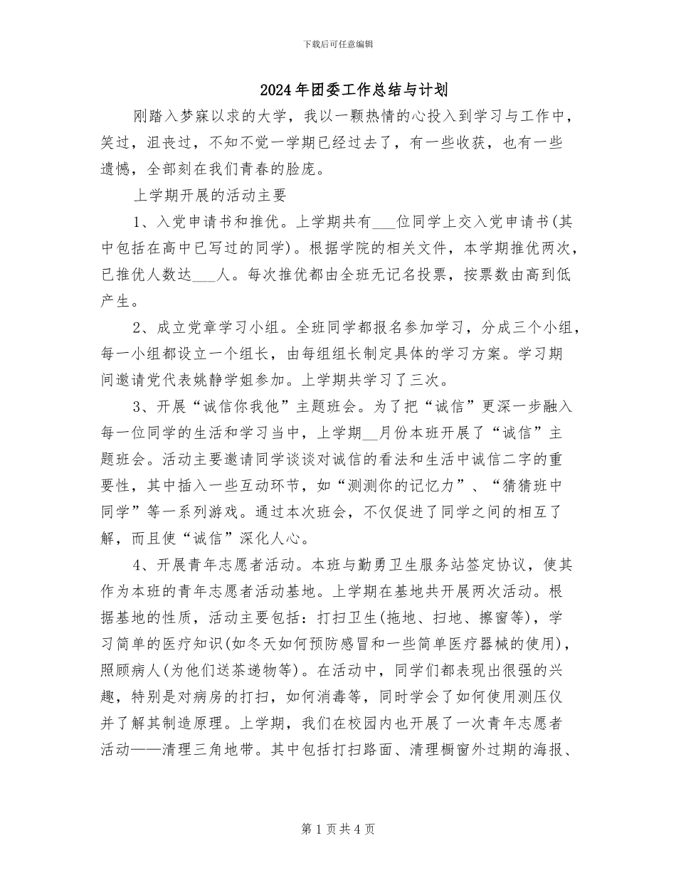 2024年团委工作总结与计划_第1页