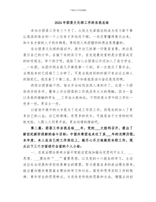 2024年团委文化部工作的自我总结
