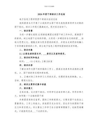 2024年团干部培训工作总结