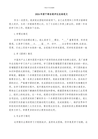 2024年团干部自我评议总结范文