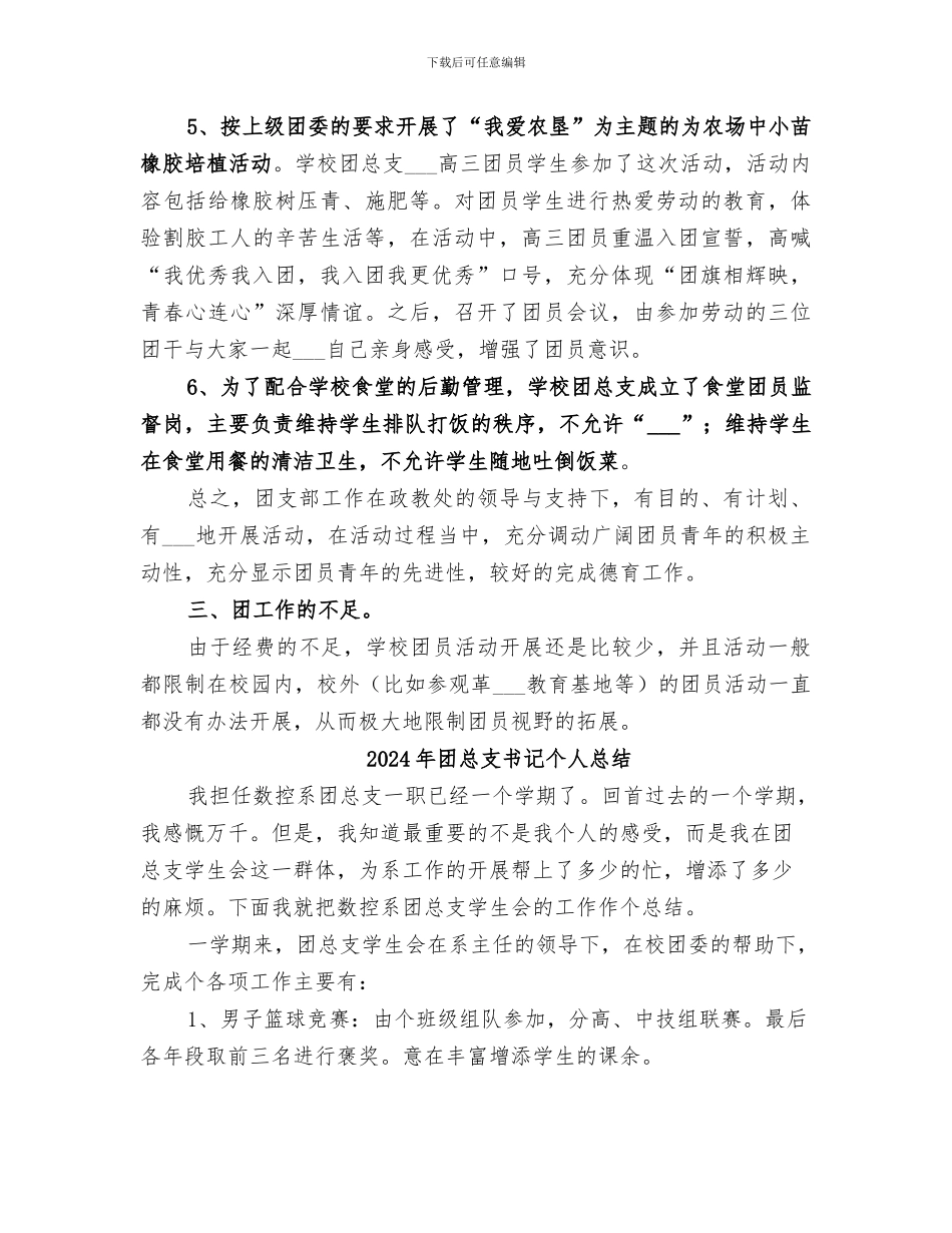 2024年团总支书的工作总结_第2页