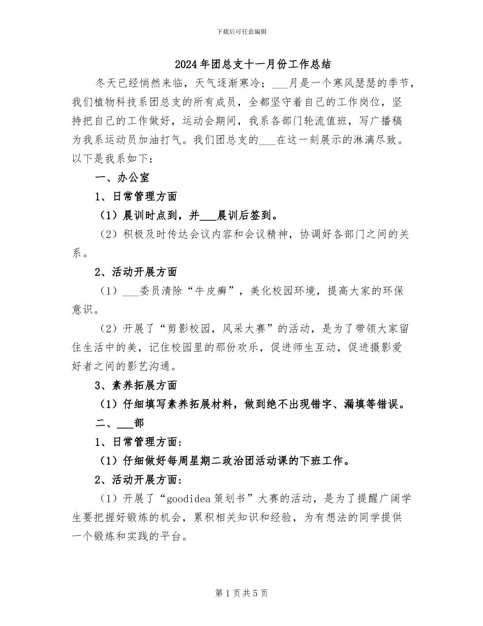 2024年团总支十一月份工作总结_第1页