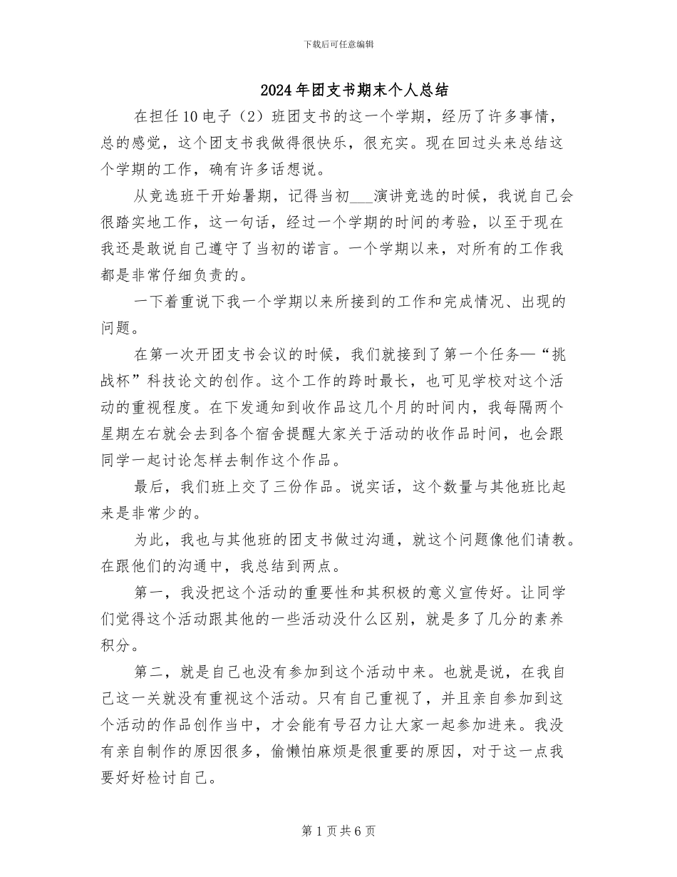2024年团支书期末个人总结_第1页