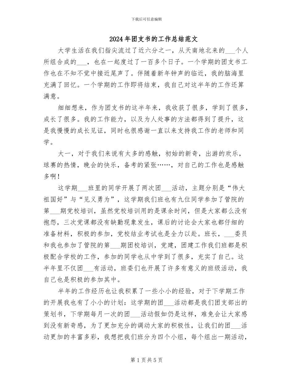 2024年团支书的工作总结范文_第1页