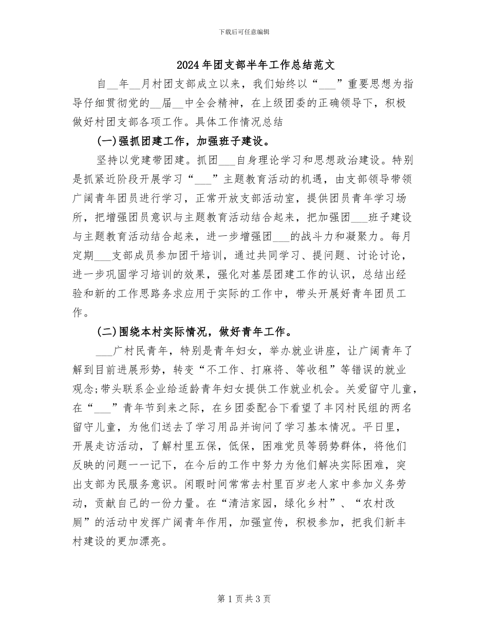 2024年团支部半年工作总结范文_第1页