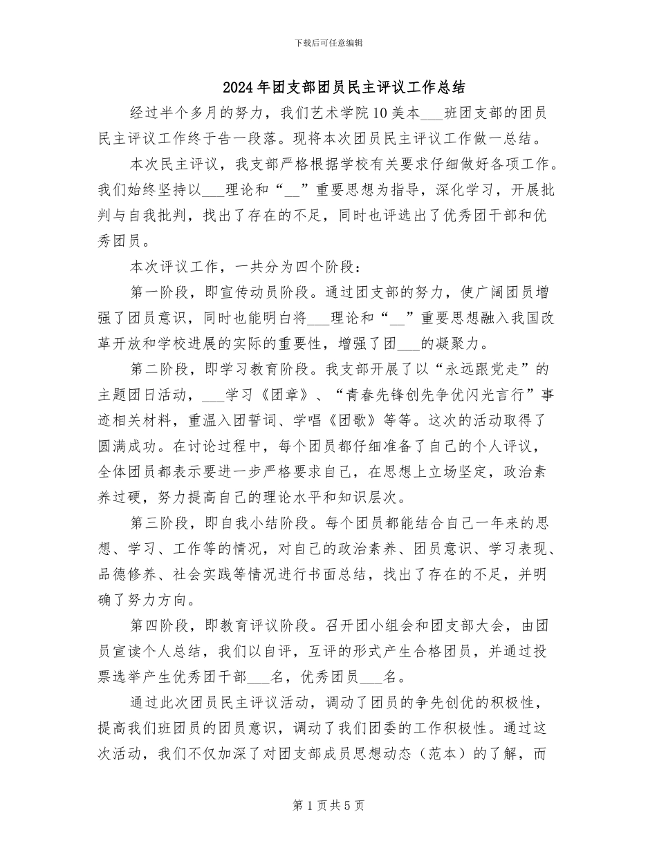 2024年团支部团员民主评议工作总结_第1页
