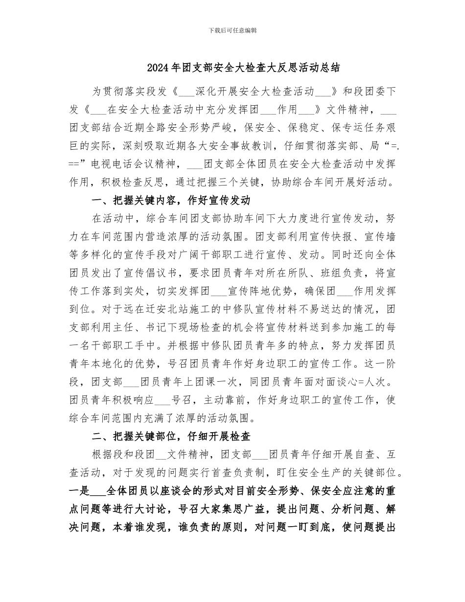 2024年团支部安全大检查大反思活动总结_第1页
