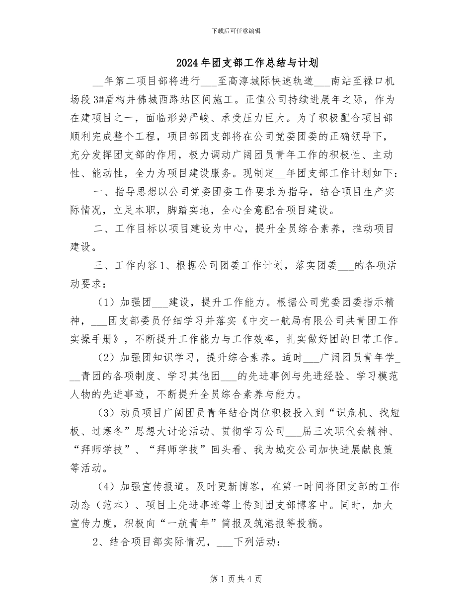 2024年团支部工作总结与计划_第1页