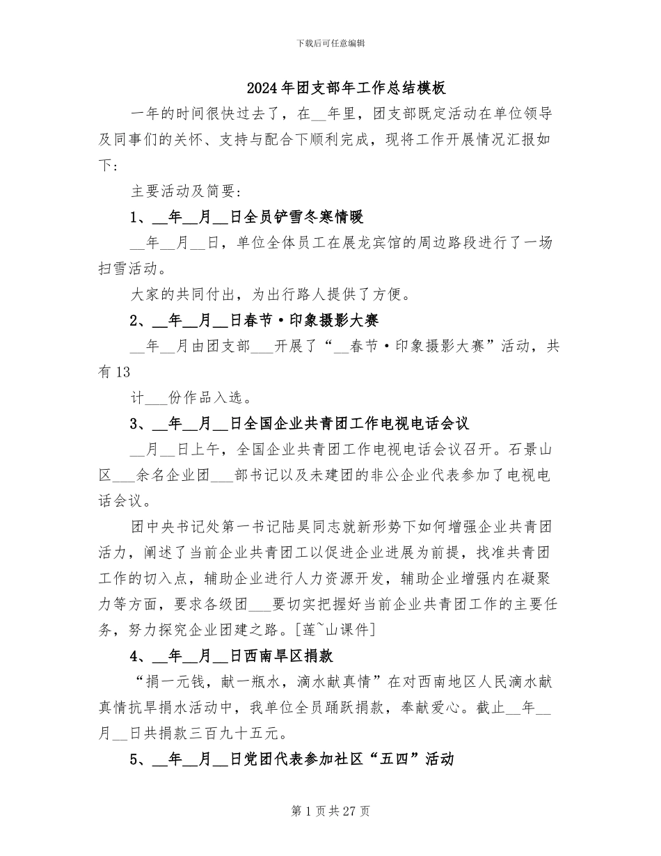2024年团支部年工作总结模板_第1页