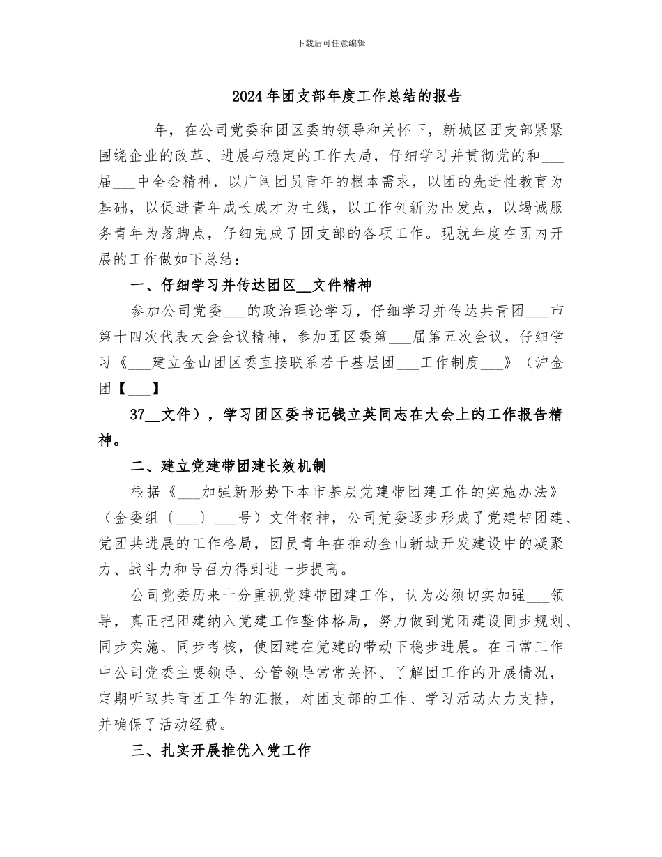 2024年团支部年度工作总结的报告_第1页