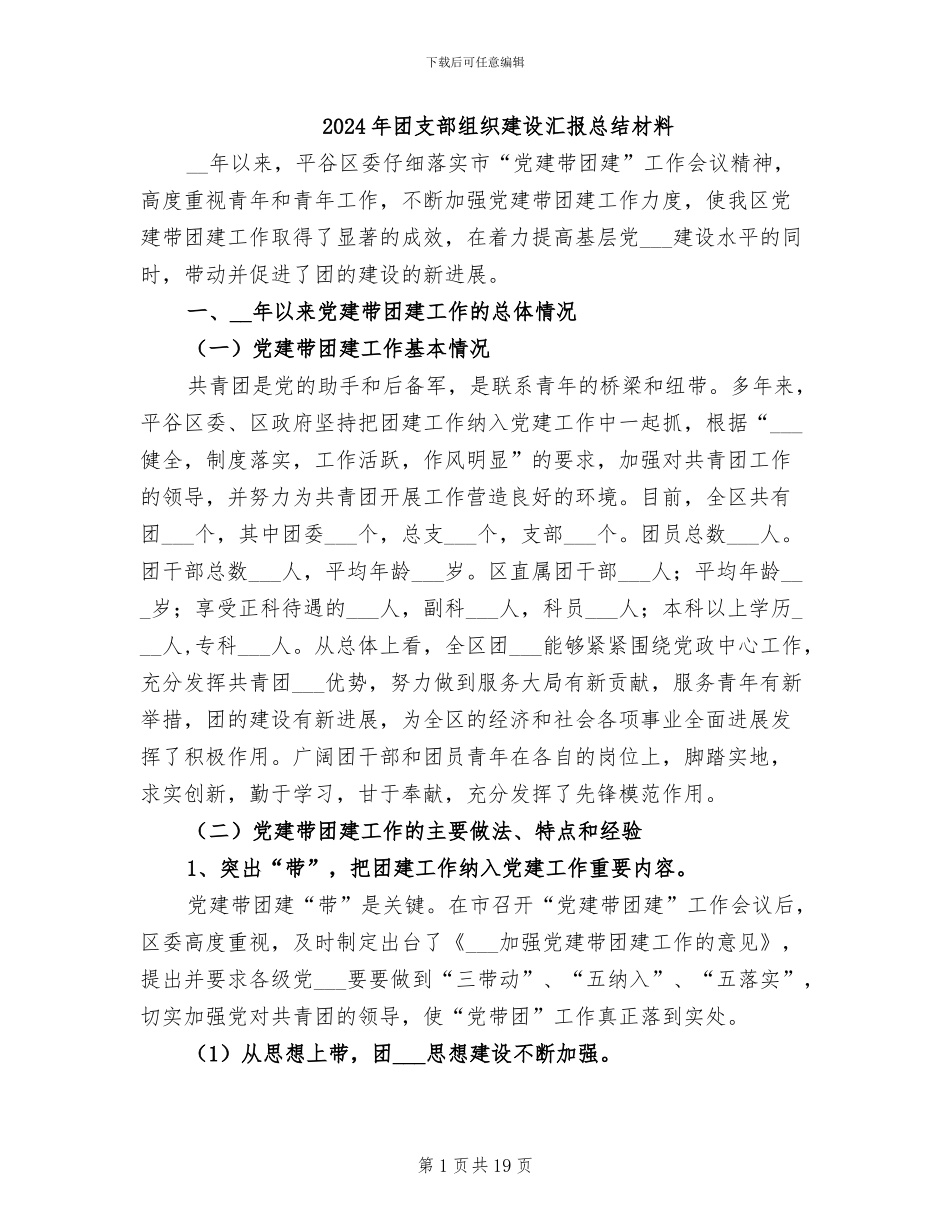 2024年团支部组织建设汇报总结材料_第1页