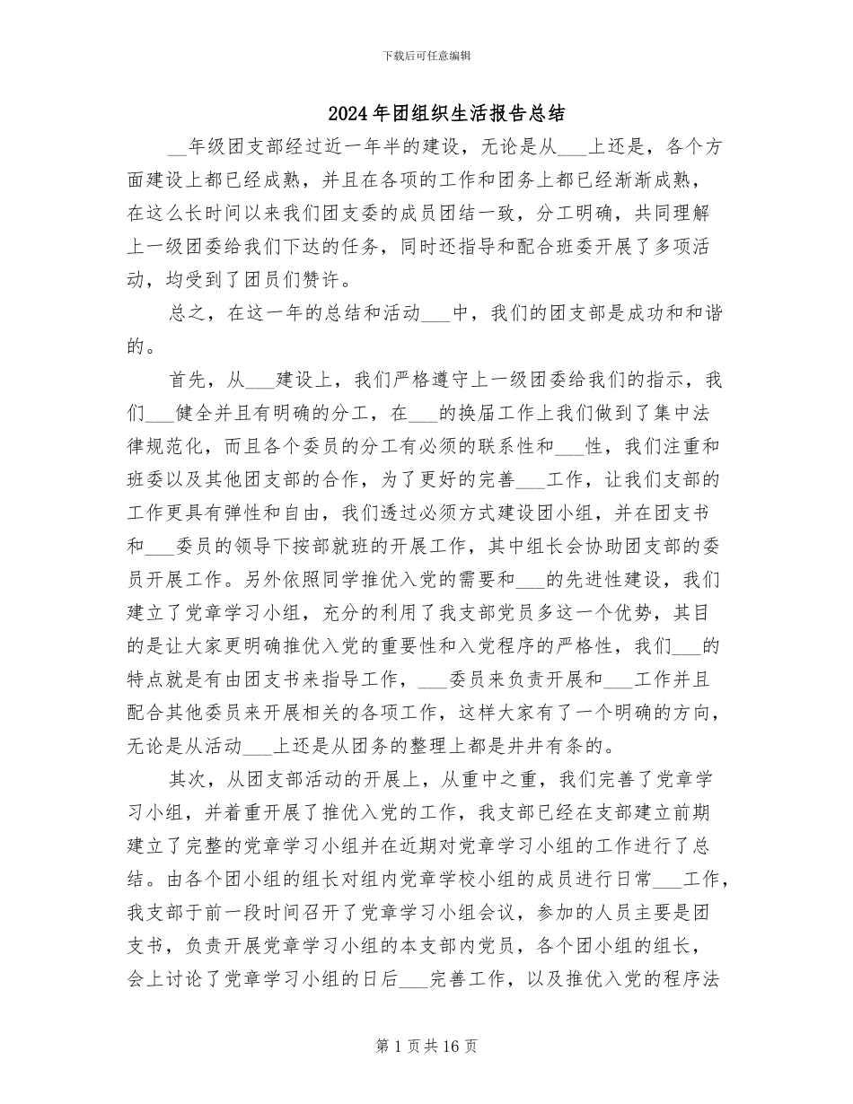 2024年团组织生活报告总结_第1页