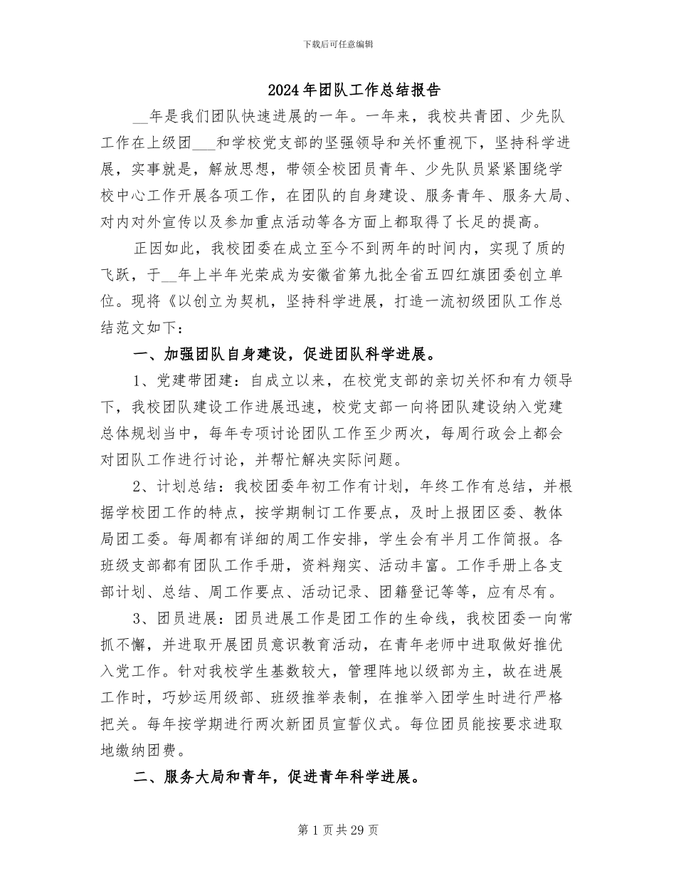 2024年团队工作总结报告_第1页