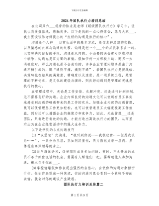 2024年团队执行力培训总结