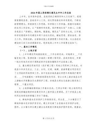2024年国土局保增长惠民生半年工作总结