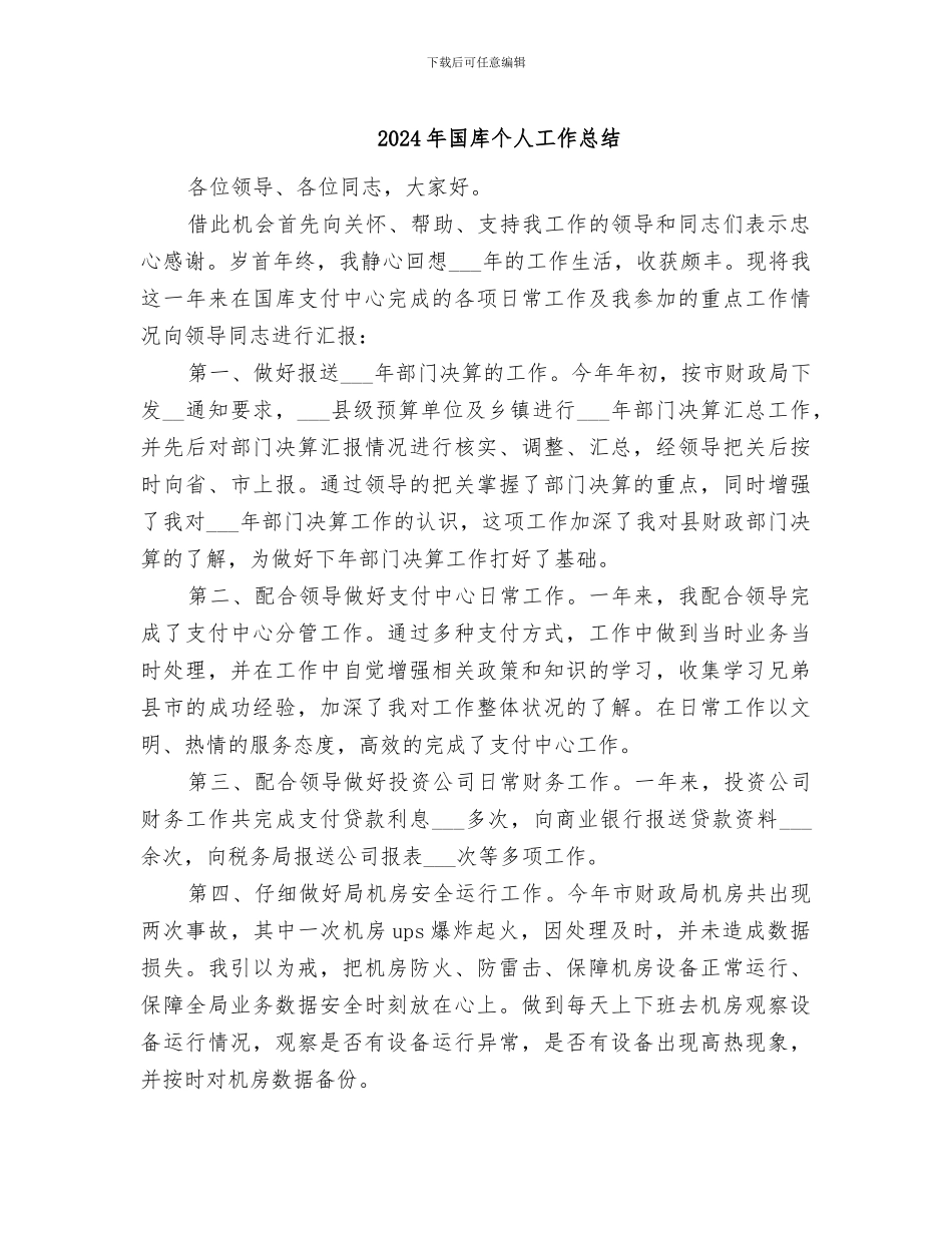 2024年国库个人工作总结_第1页