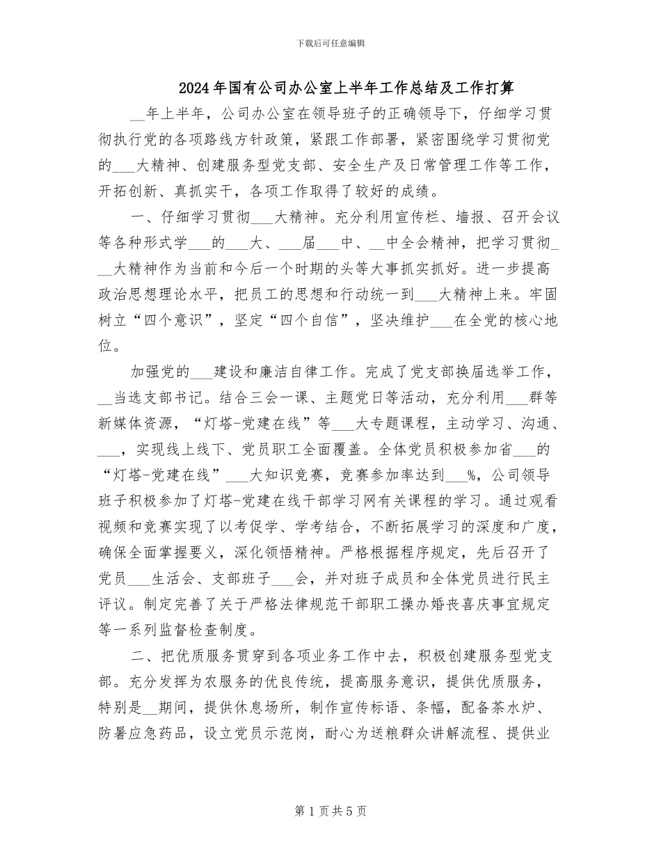 2024年国有公司办公室上半年工作总结及工作打算_第1页