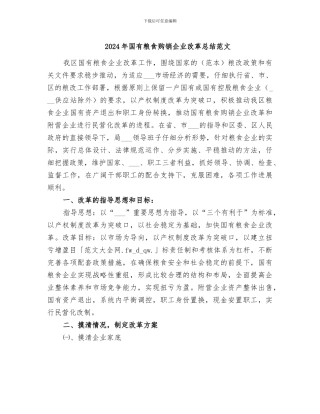 2024年国有粮食购销企业改革总结范文