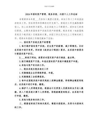 2024年国有资产管理、税务系统、内控个人工作总结