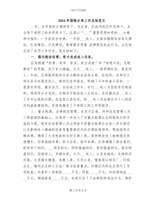 2024年国税分局工作总结范文