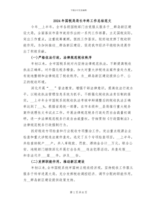 2024年国税局局长年终工作总结范文