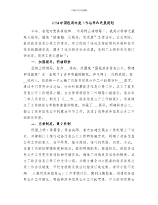 2024年国税局年度工作总结和发展规划