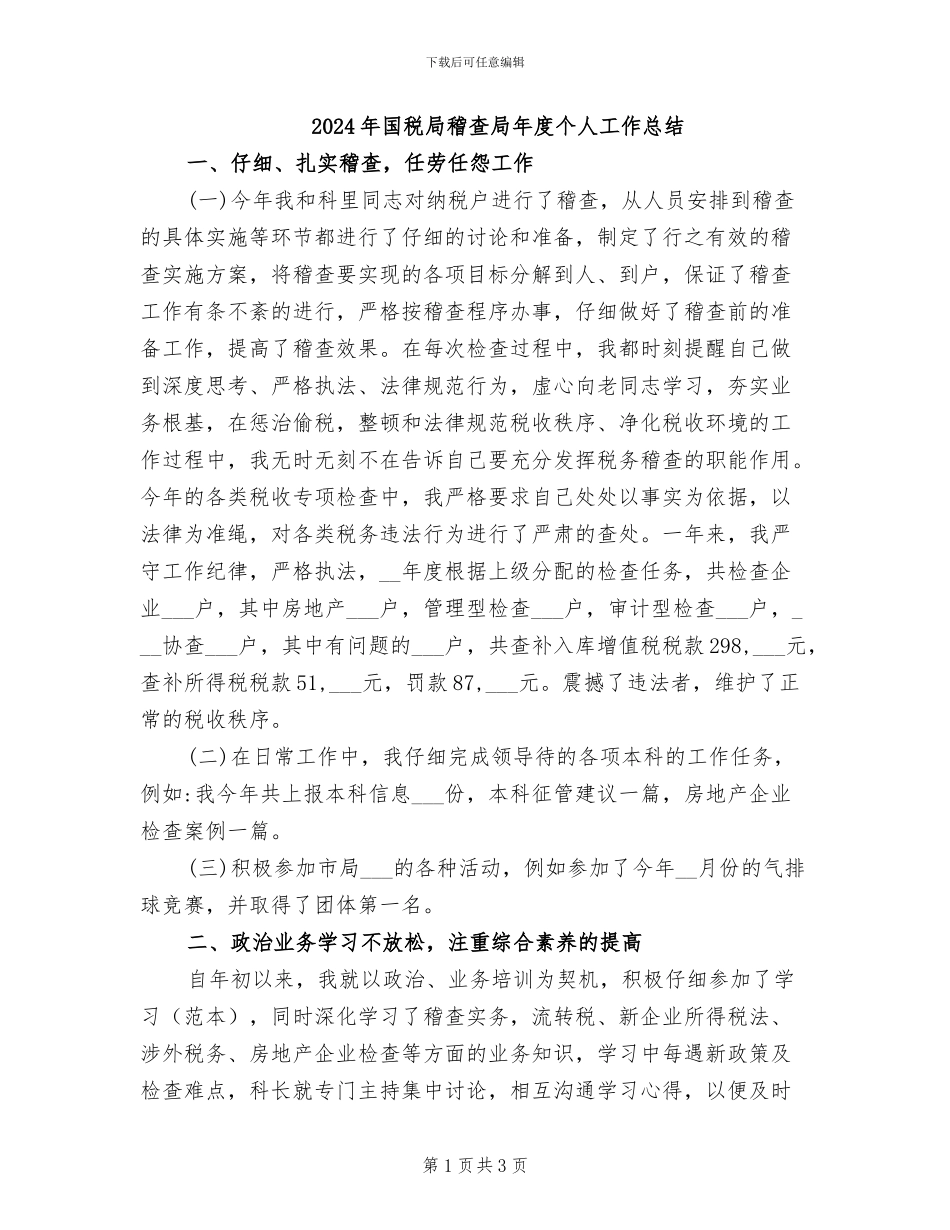 2024年国税局稽查局年度个人工作总结_第1页