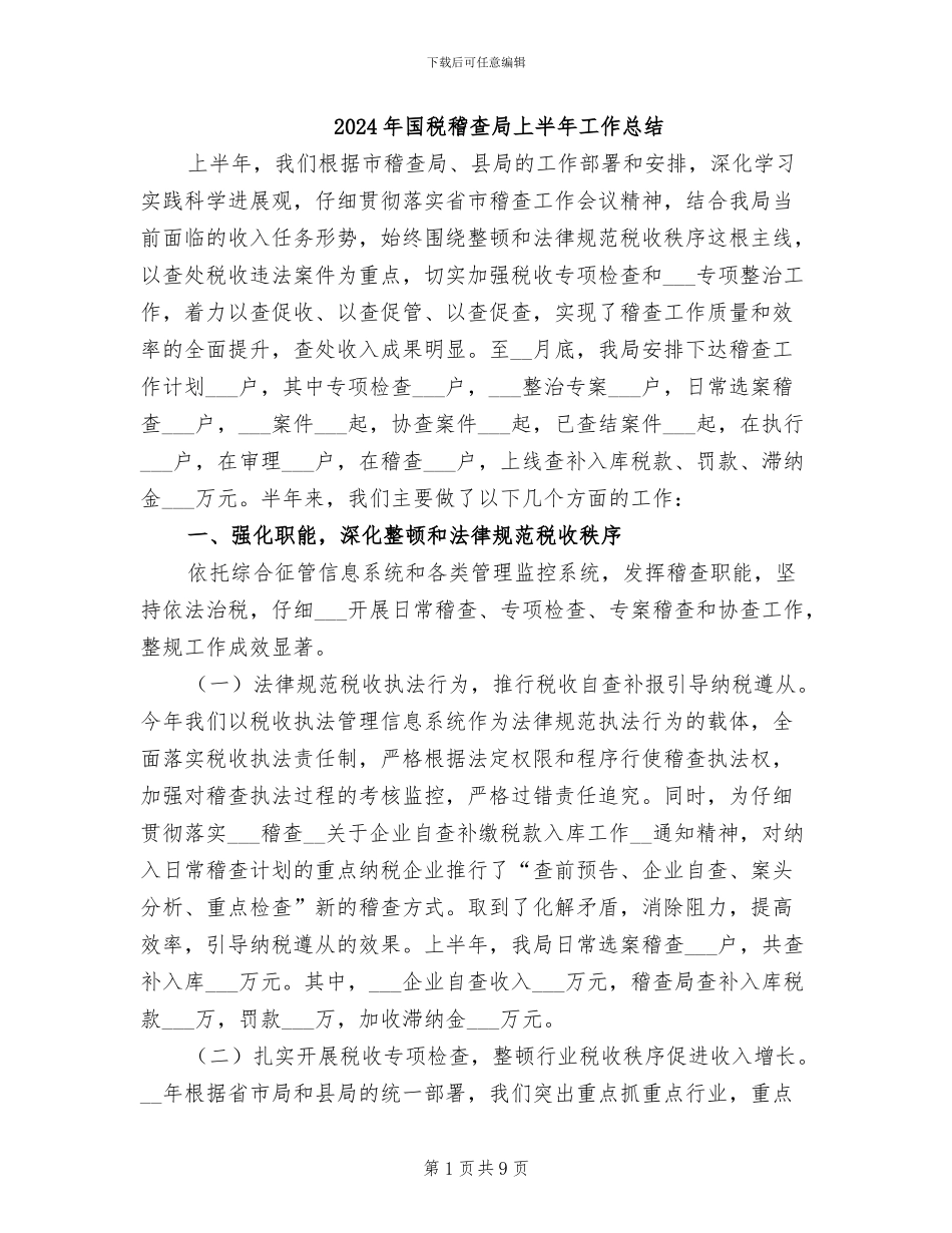 2024年国税稽查局上半年工作总结_第1页